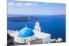 Blue Dome and Bell Tower Above Aegean Sea-Neale Clark-Mounted Photographic Print