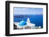 Blue Dome and Bell Tower Above Aegean Sea-Neale Clark-Framed Photographic Print