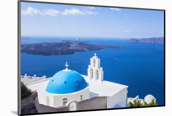 Blue Dome and Bell Tower Above Aegean Sea-Neale Clark-Mounted Photographic Print