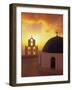 Blue Dome Church and Bell Tower, Santorini, Greece-Walter Bibikow-Framed Photographic Print