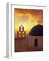 Blue Dome Church and Bell Tower, Santorini, Greece-Walter Bibikow-Framed Photographic Print