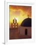 Blue Dome Church and Bell Tower, Santorini, Greece-Walter Bibikow-Framed Photographic Print