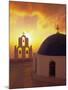 Blue Dome Church and Bell Tower, Santorini, Greece-Walter Bibikow-Mounted Photographic Print