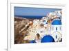 Blue Dome Churches and Cyclades Architecture Oia Ia Santorini Greek Islands-rj lerich-Framed Photographic Print