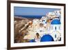 Blue Dome Churches and Cyclades Architecture Oia Ia Santorini Greek Islands-rj lerich-Framed Photographic Print