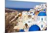 Blue Dome Churches and Cyclades Architecture Oia Ia Santorini Greek Islands-rj lerich-Mounted Photographic Print