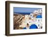 Blue Dome Churches and Cyclades Architecture Oia Ia Santorini Greek Islands-rj lerich-Framed Photographic Print