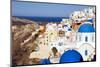 Blue Dome Churches and Cyclades Architecture Oia Ia Santorini Greek Islands-rj lerich-Mounted Photographic Print