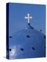 Blue dome of a church with cross on Santorin, Greece-Murat Taner-Stretched Canvas