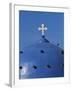 Blue dome of a church with cross on Santorin, Greece-Murat Taner-Framed Photographic Print