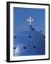 Blue dome of a church with cross on Santorin, Greece-Murat Taner-Framed Photographic Print