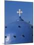 Blue dome of a church with cross on Santorin, Greece-Murat Taner-Mounted Photographic Print