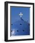 Blue dome of a church with cross on Santorin, Greece-Murat Taner-Framed Photographic Print