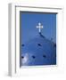 Blue dome of a church with cross on Santorin, Greece-Murat Taner-Framed Photographic Print