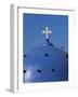 Blue dome of a church with cross on Santorin, Greece-Murat Taner-Framed Photographic Print