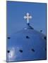 Blue dome of a church with cross on Santorin, Greece-Murat Taner-Mounted Photographic Print