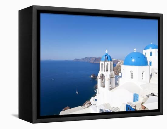 Blue Domed Churches in the Village of Oia, Santorini (Thira), Cyclades Islands, Aegean Sea, Greece-Gavin Hellier-Framed Stretched Canvas