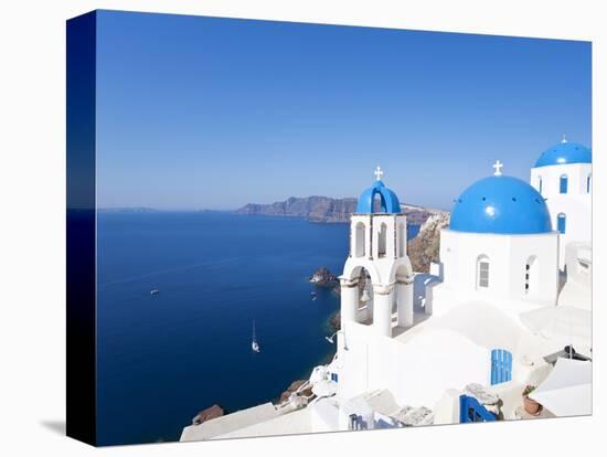 Blue Domed Churches in the Village of Oia, Santorini (Thira), Cyclades Islands, Aegean Sea, Greece-Gavin Hellier-Stretched Canvas