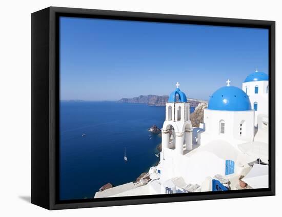 Blue Domed Churches in the Village of Oia, Santorini (Thira), Cyclades Islands, Aegean Sea, Greece-Gavin Hellier-Framed Stretched Canvas