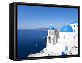 Blue Domed Churches in the Village of Oia, Santorini (Thira), Cyclades Islands, Aegean Sea, Greece-Gavin Hellier-Framed Stretched Canvas