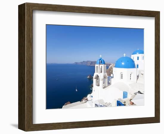 Blue Domed Churches in the Village of Oia, Santorini (Thira), Cyclades Islands, Aegean Sea, Greece-Gavin Hellier-Framed Photographic Print