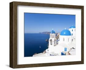 Blue Domed Churches in the Village of Oia, Santorini (Thira), Cyclades Islands, Aegean Sea, Greece-Gavin Hellier-Framed Photographic Print