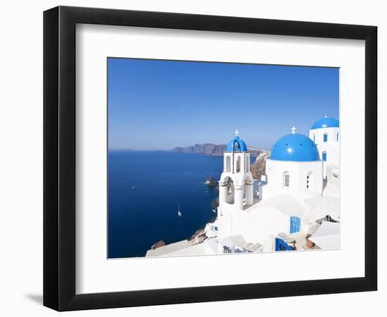 Blue Domed Churches in the Village of Oia, Santorini (Thira), Cyclades Islands, Aegean Sea, Greece-Gavin Hellier-Framed Photographic Print