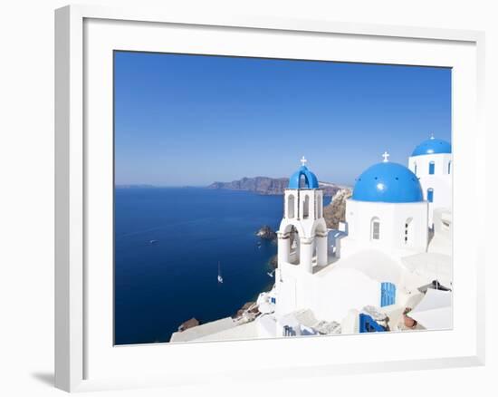 Blue Domed Churches in the Village of Oia, Santorini (Thira), Cyclades Islands, Aegean Sea, Greece-Gavin Hellier-Framed Photographic Print