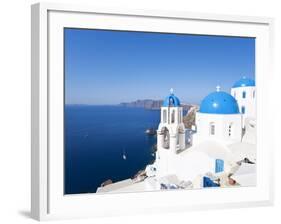 Blue Domed Churches in the Village of Oia, Santorini (Thira), Cyclades Islands, Aegean Sea, Greece-Gavin Hellier-Framed Photographic Print