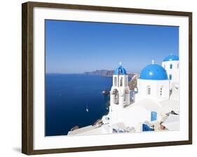 Blue Domed Churches in the Village of Oia, Santorini (Thira), Cyclades Islands, Aegean Sea, Greece-Gavin Hellier-Framed Photographic Print