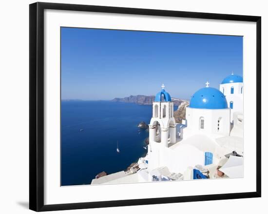 Blue Domed Churches in the Village of Oia, Santorini (Thira), Cyclades Islands, Aegean Sea, Greece-Gavin Hellier-Framed Photographic Print