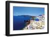 Blue Domed Santorini Churches-null-Framed Art Print