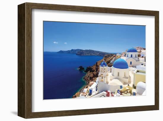 Blue Domed Santorini Churches-null-Framed Art Print