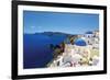 Blue Domed Santorini Churches-null-Framed Art Print