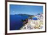 Blue Domed Santorini Churches-null-Framed Art Print