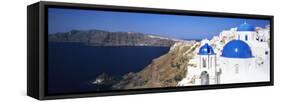 Blue Domes of a Church, Oia, Santorini, Cyclades Islands, Greece-null-Framed Stretched Canvas