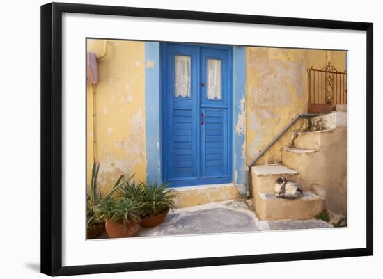 Blue Door, Ermoupoli (Khora), Syros Island, Cyclades, Greek Islands, Greece, Europe-Tuul-Framed Photographic Print