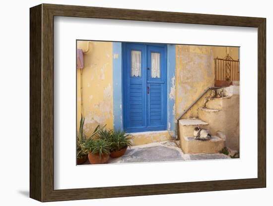 Blue Door, Ermoupoli (Khora), Syros Island, Cyclades, Greek Islands, Greece, Europe-Tuul-Framed Photographic Print