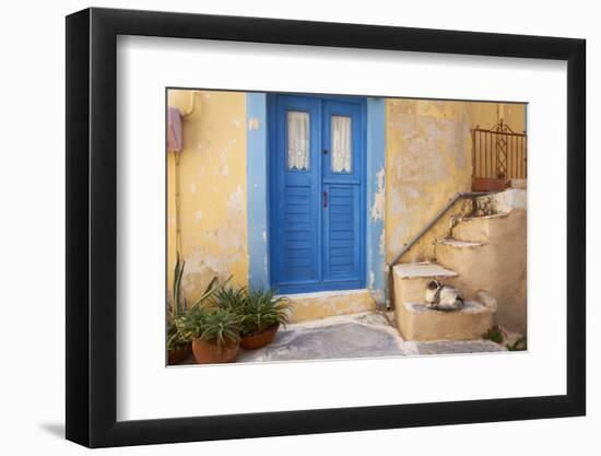 Blue Door, Ermoupoli (Khora), Syros Island, Cyclades, Greek Islands, Greece, Europe-Tuul-Framed Premium Photographic Print