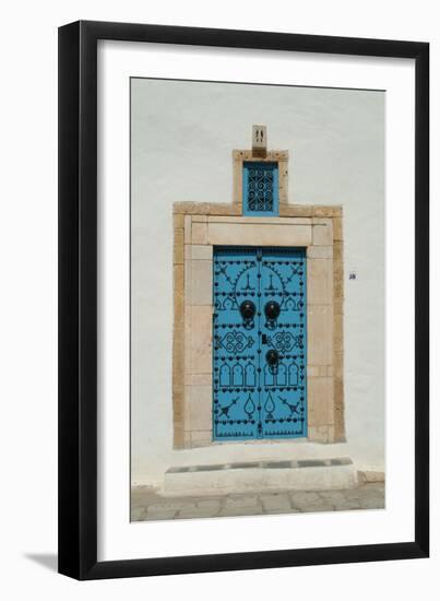 Blue Door with Black Studded Decoration, Sidi Bou Said-Natalie Tepper-Framed Photo