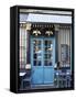 Blue Doors of Cafe, Marais District, Paris, France-Jon Arnold-Framed Stretched Canvas