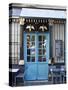 Blue Doors of Cafe, Marais District, Paris, France-Jon Arnold-Stretched Canvas