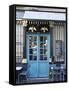 Blue Doors of Cafe, Marais District, Paris, France-Jon Arnold-Framed Stretched Canvas