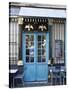 Blue Doors of Cafe, Marais District, Paris, France-Jon Arnold-Stretched Canvas