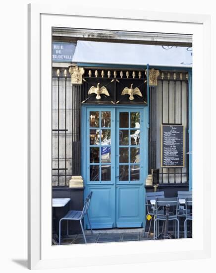 Blue Doors of Cafe, Marais District, Paris, France-Jon Arnold-Framed Photographic Print