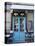 Blue Doors of Cafe, Marais District, Paris, France-Jon Arnold-Stretched Canvas