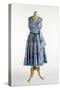 Blue Dress Printed with a Pattern of Ladies Wearing Full-Skirted Dresses, C.1958-null-Stretched Canvas