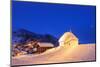 Blue Dusk on the Alpine Village and Church Covered with Snow, Bettmeralp, District of Raron-Roberto Moiola-Mounted Photographic Print