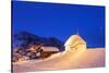 Blue Dusk on the Alpine Village and Church Covered with Snow, Bettmeralp, District of Raron-Roberto Moiola-Stretched Canvas