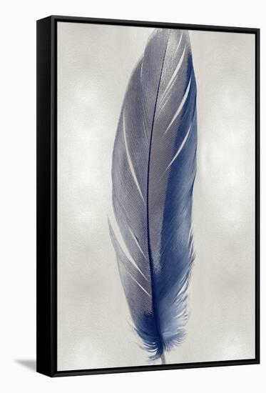 Blue Feather on Silver II-Julia Bosco-Framed Stretched Canvas